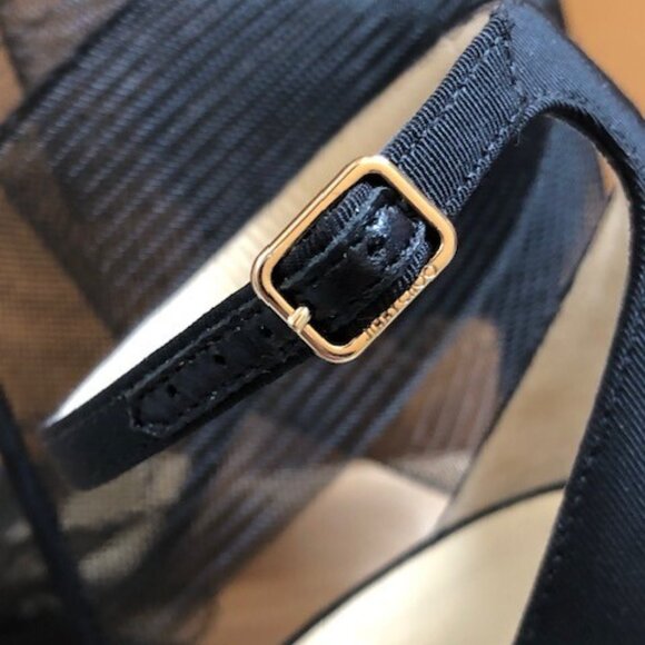 JIMMY CHOO Aveline Black Tulle Bow Ankle Strap Open Toe High Heel Sandals - Picture 8 of 8